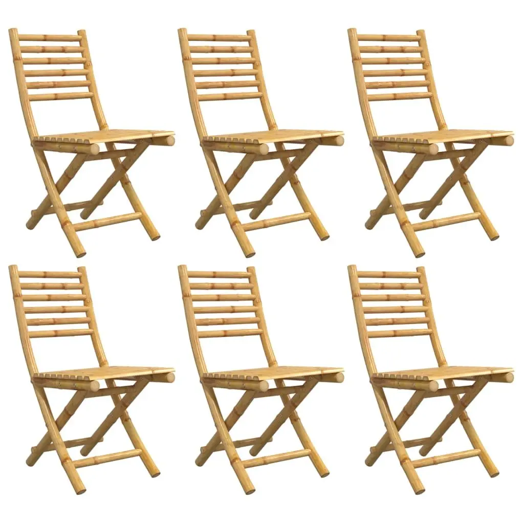 Folding Garden Chairs 6 Piece Bamboo Outdoor Dining Patio Seating Brown