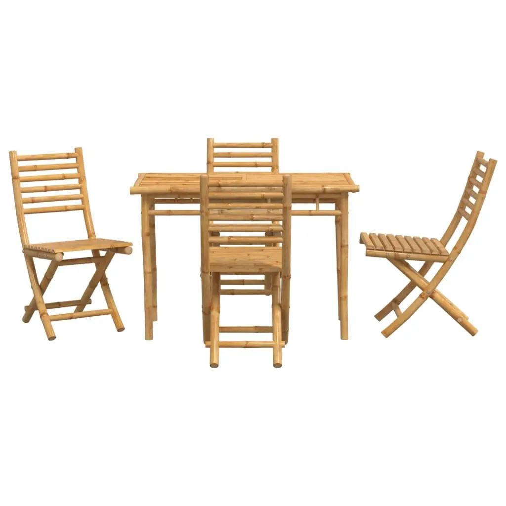 Garden Dining Set 5 Piece Outdoor Furniture Foldable Chairs Table Backrest Brown Bamboo
