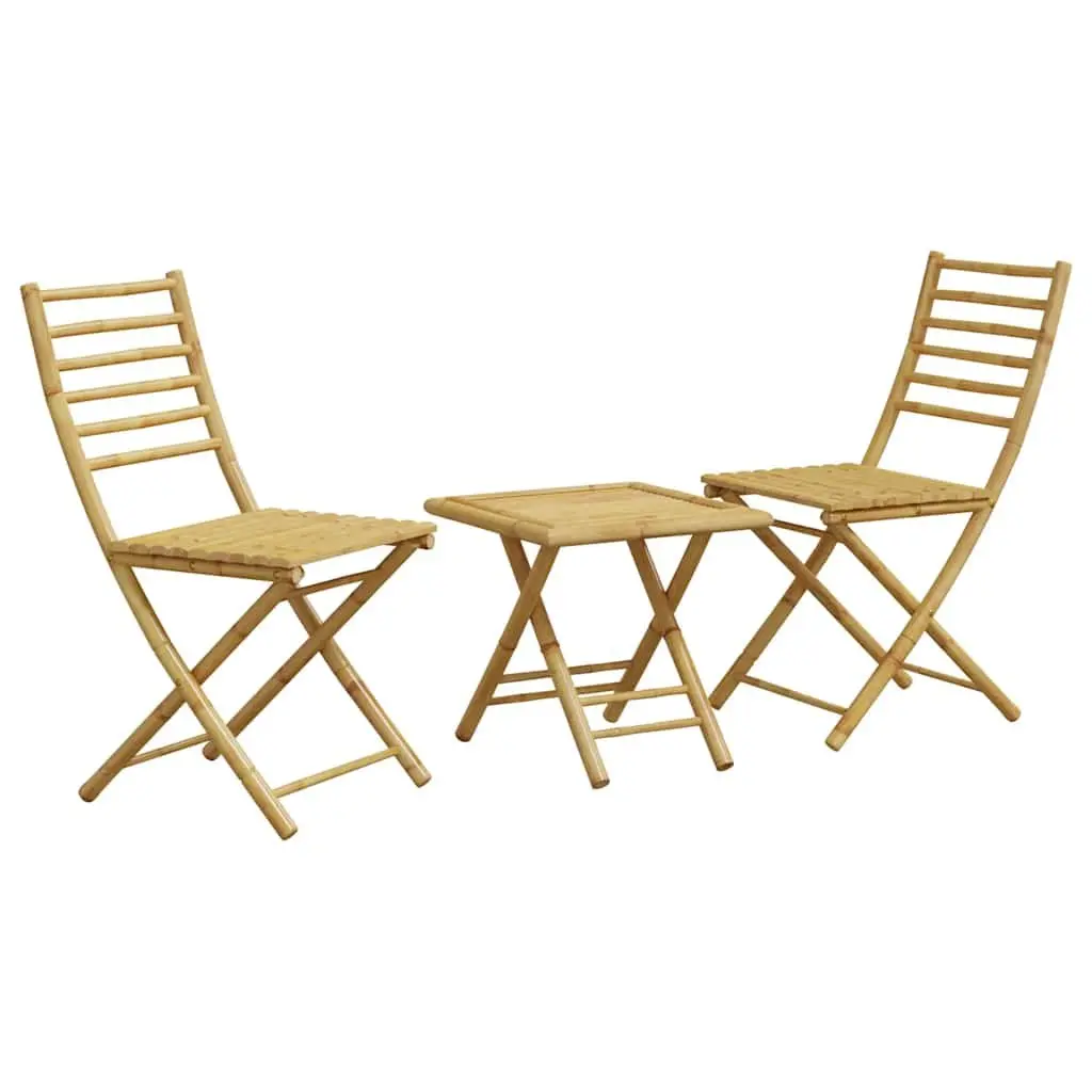 Bistro Set 3 Piece Foldable Brown Bamboo Outdoor Furniture