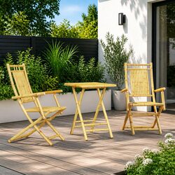 3 Piece Bistro Set Bamboo Brown Garden Outdoor Furniture Patio Chairs Table
