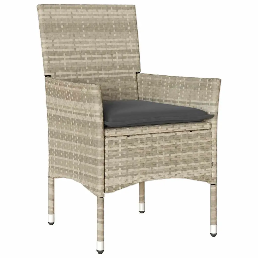 Garden Dining Set 3 Piece Grey PE Rattan Outdoor Furniture with Tempered Glass Table and Padded Cushions