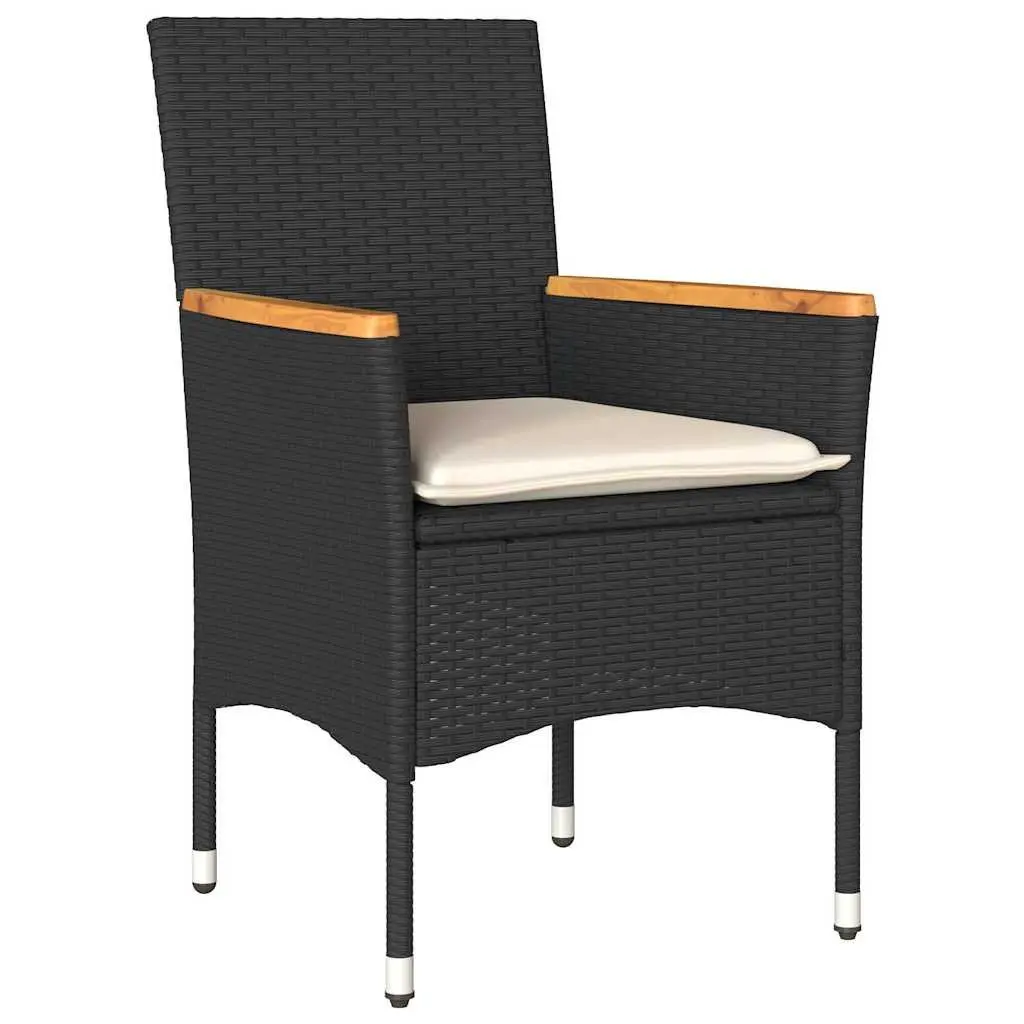 5 Piece Garden Dining Set Black PE Rattan Tempered Glass Outdoor Patio with Cushions