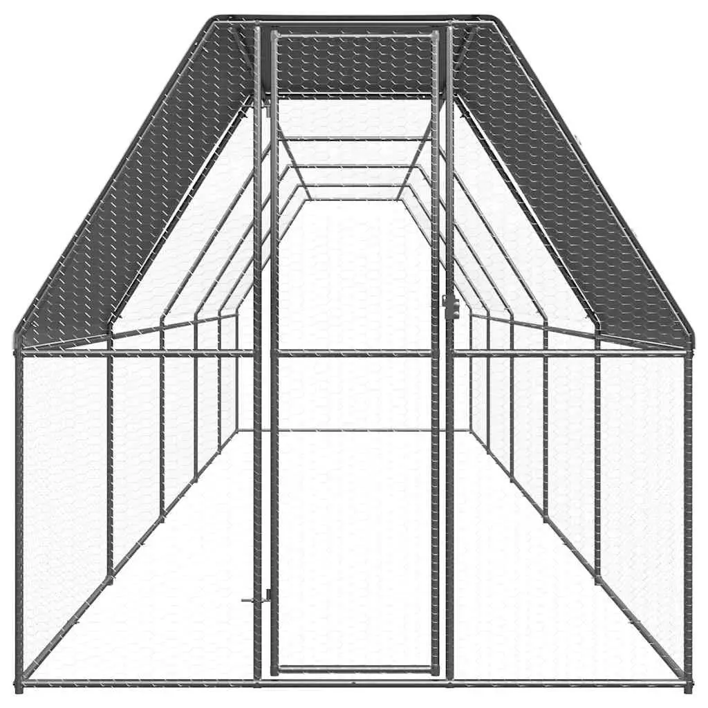 Chicken Cage 2x10x2m Galvanised Steel Walk-In Coop Outdoor Enclosure