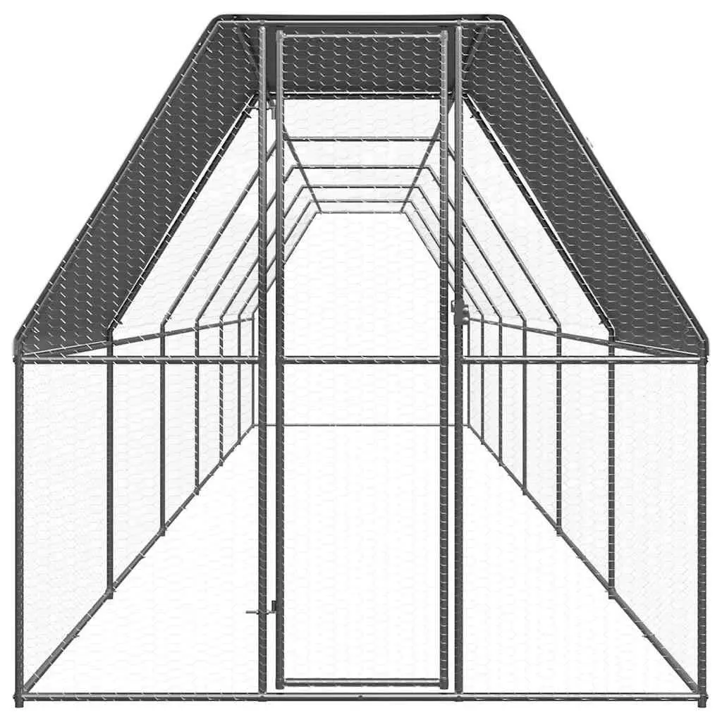 Chicken Cage 2x12x2 m Galvanised Steel Walk In Coop with Water Resistant UV Resistant Roof