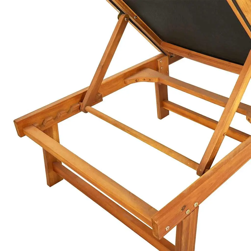 Sun Loungers 2 pcs Adjustable Backrest Outdoor Lounge Chair Textilene Fabric Acacia Wood Frame