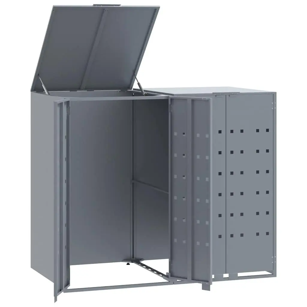 Wheelie Bin Storage Enclosure 2 Bins Grey Steel Garden Waste Container House