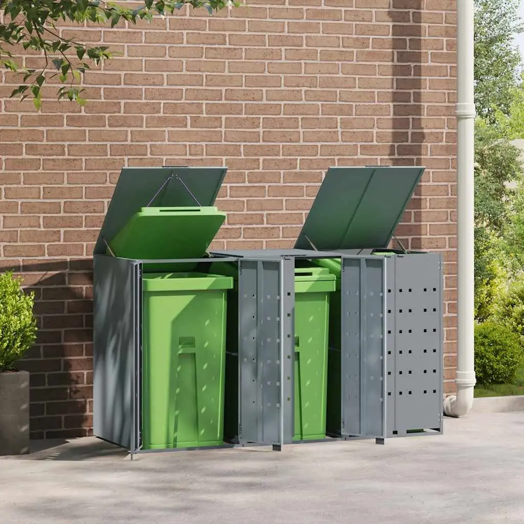 Wheelie Bin Storage Shed for 3 Bins Powder-Coated Steel Construction with Gas-Spring Lid and Magnetic Closure Doors