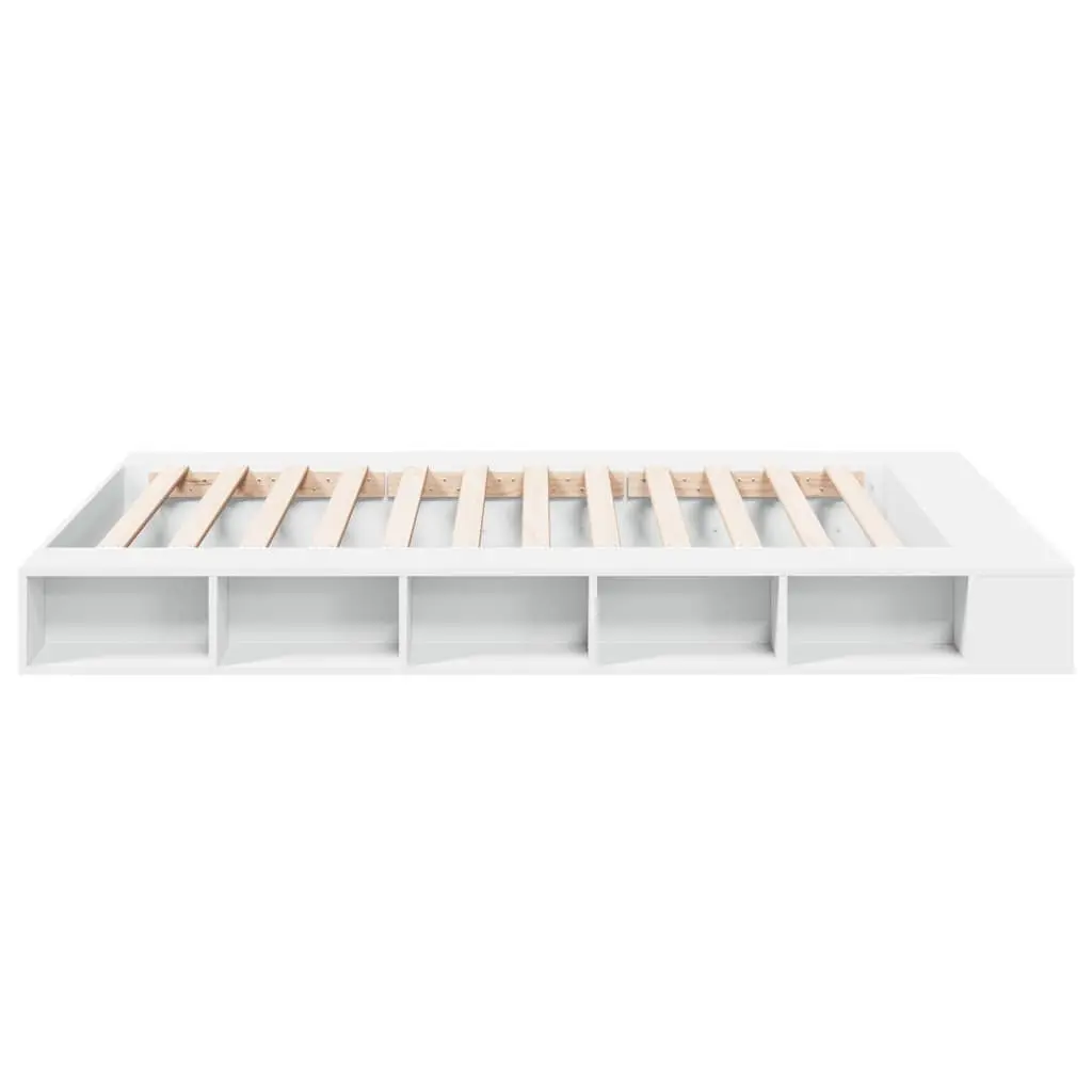 Queen Size Bed Frame 150x200 cm White Slatted Base with Storage Compartments