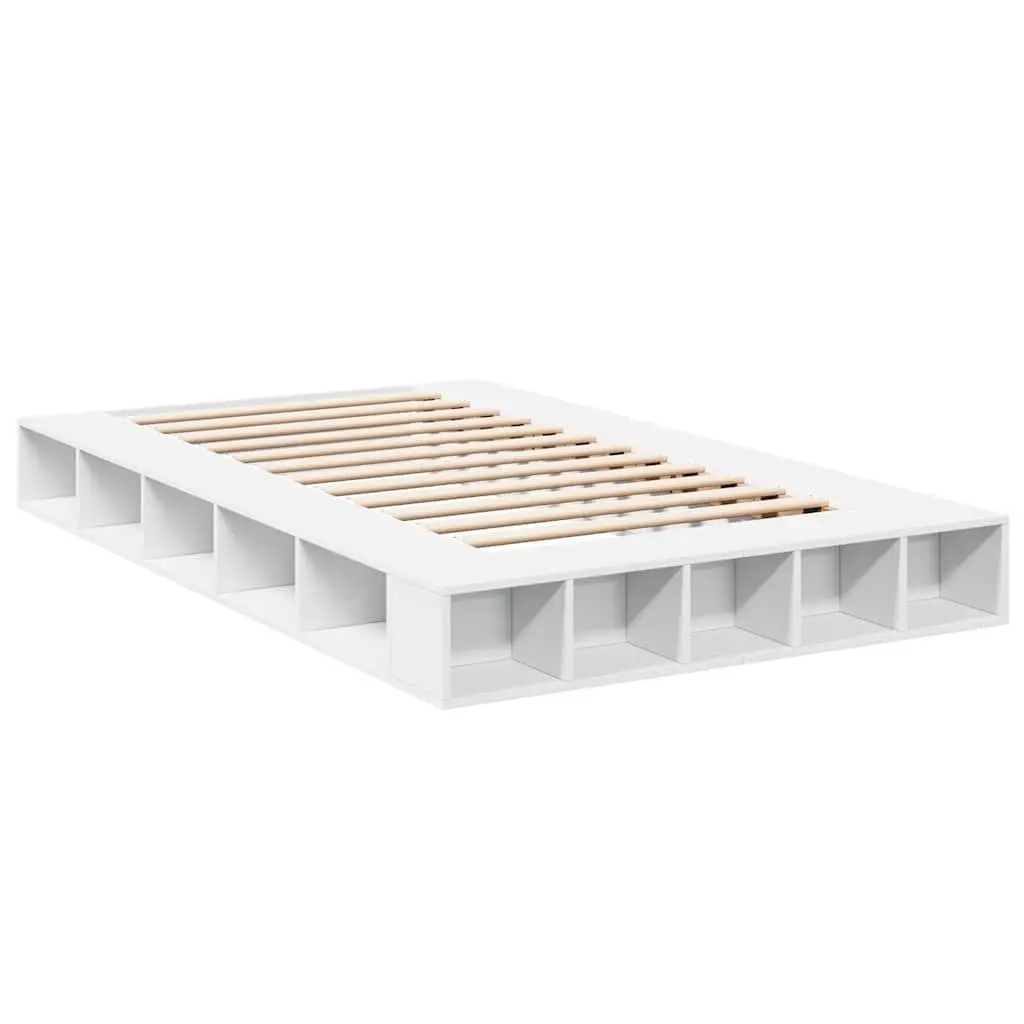 Bed Frame 135x190 cm White Slatted Base Open Storage Compartments