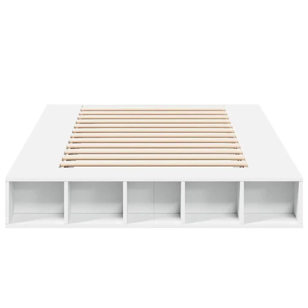 Bed Frame 135x190 cm White Slatted Base Open Storage Compartments