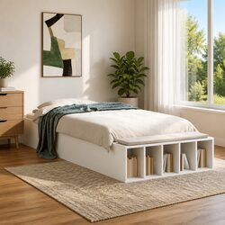 Bed Frame White 90x190 cm Modern Bedroom Furniture Storage Compartments Slatted