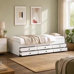 Functional Daybed with Six Storage Drawers in White