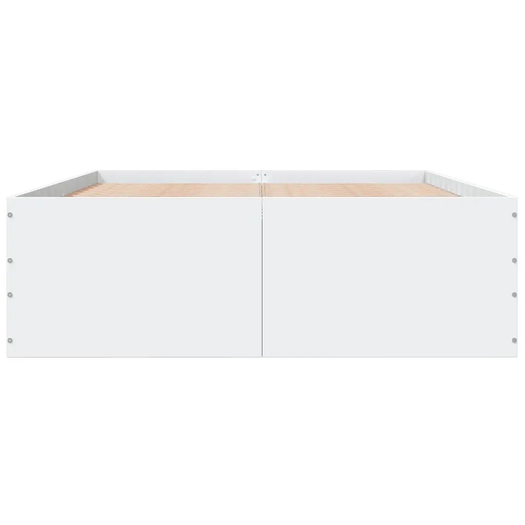 Bed Frame White 135x190 cm Engineered Wood Slatted Base Modern Design Bedroom