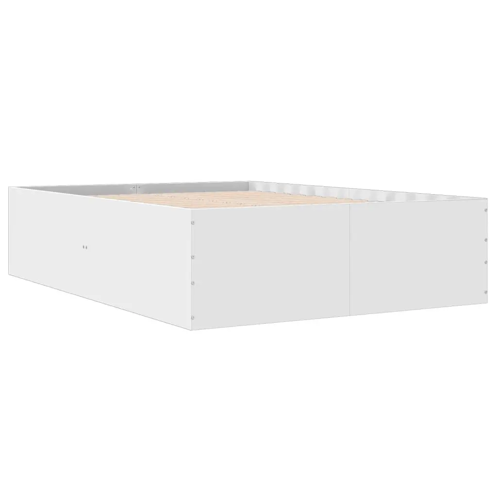 Bed Frame White 135x190 cm Engineered Wood Slatted Base Modern Design Bedroom
