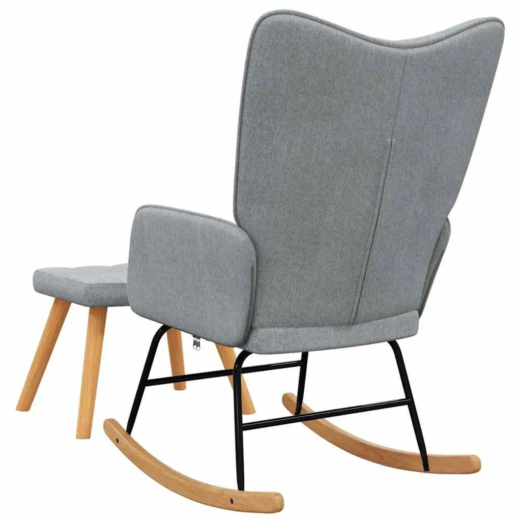 Rocking Chair with Stool Grey Fabric Padded Foam Seat Relaxing Armchair