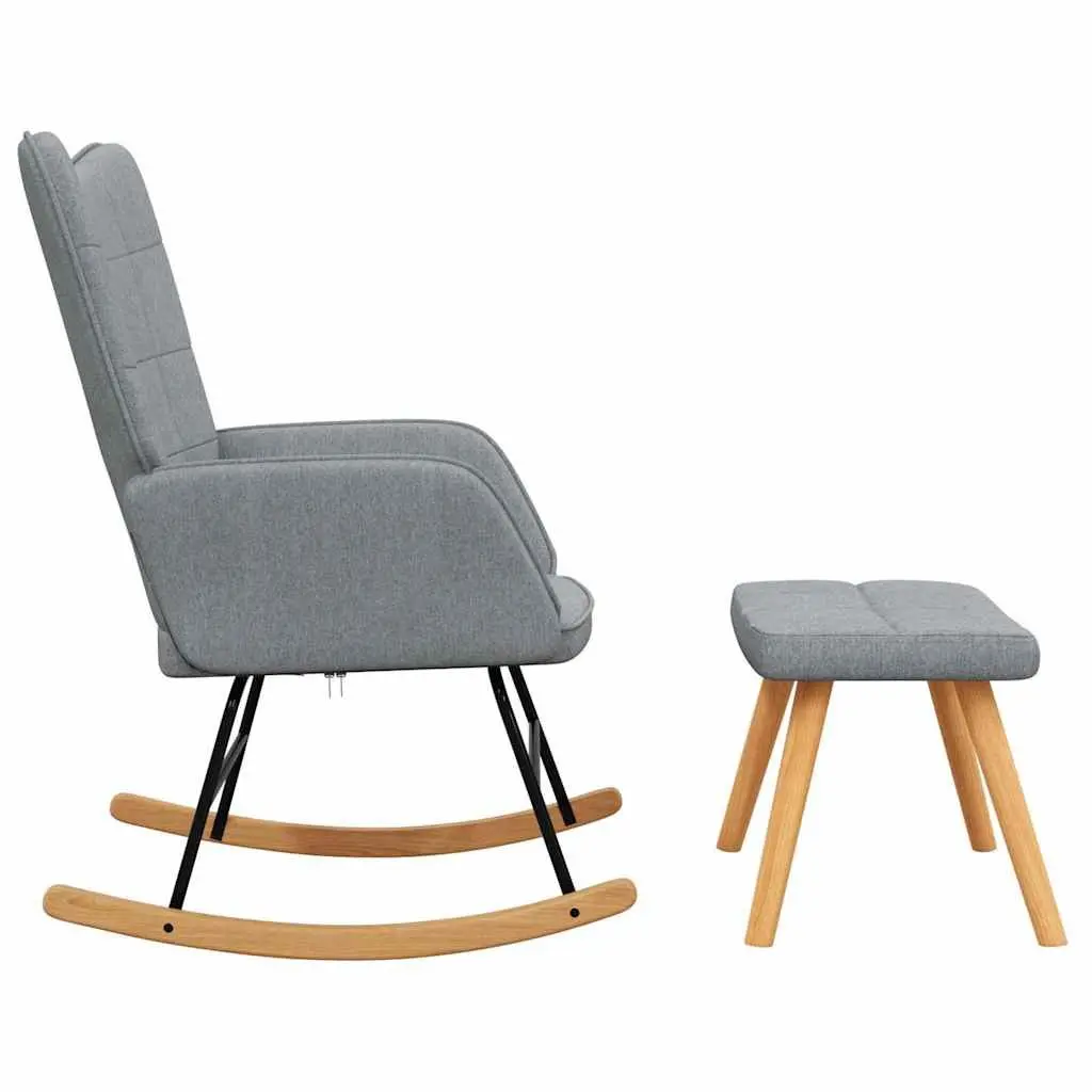 Rocking Chair with Stool Grey Fabric Padded Foam Seat Relaxing Armchair
