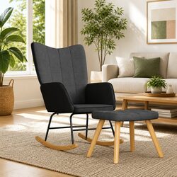 Rocking Chair with Stool Grey Fabric Padded Foam Armchair Living Room Relaxing