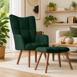 Green Velvet Armchair and Stool Set for a Cozy Home