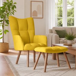 Stylish Yellow Accent Chair with Matching Stool