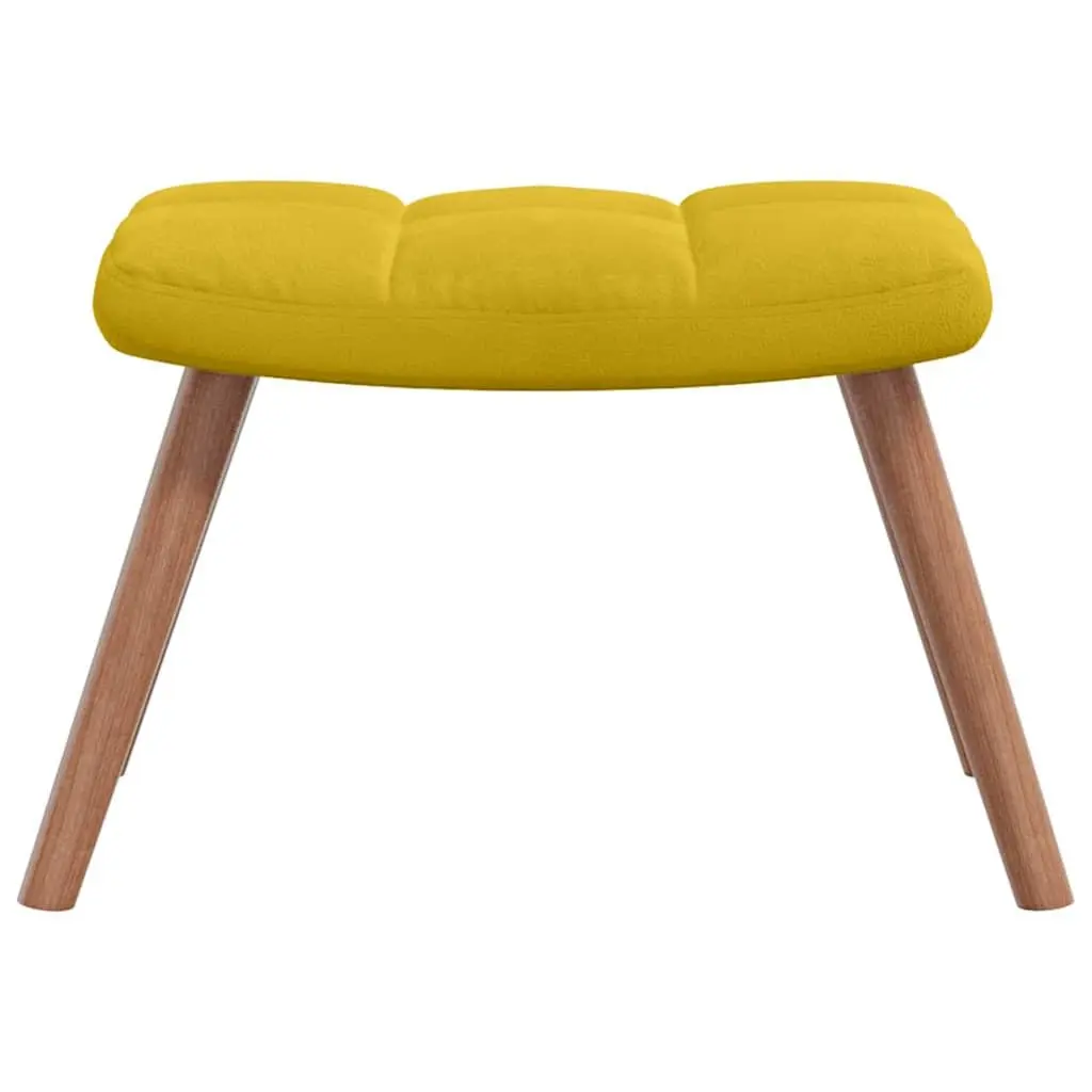 Armchair Set Mustard Yellow Velvet Padded with Footstool Block Detailing
