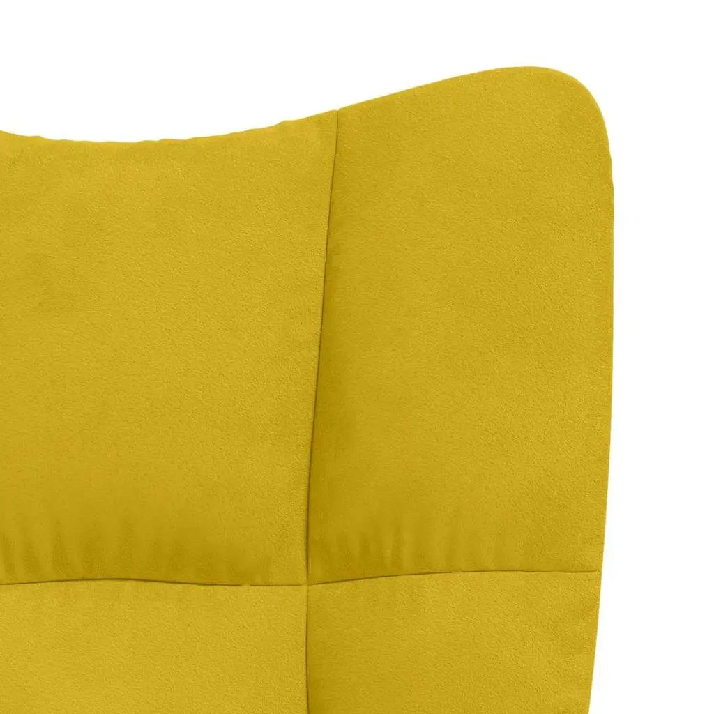 Armchair Set Mustard Yellow Velvet Padded with Footstool Block Detailing