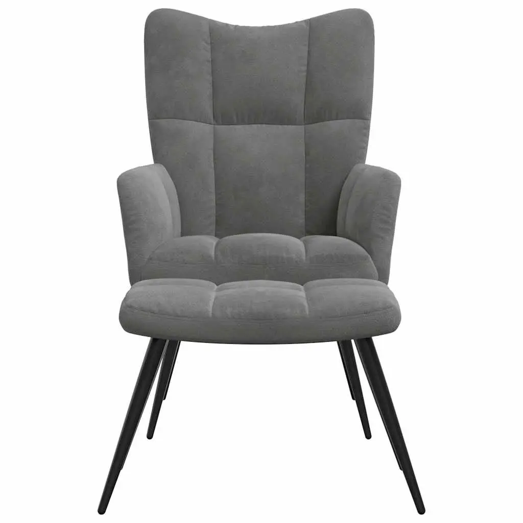 Relaxing Armchair with Stool Dark Grey Velvet Accent Chair Lounge Seat Footrest
