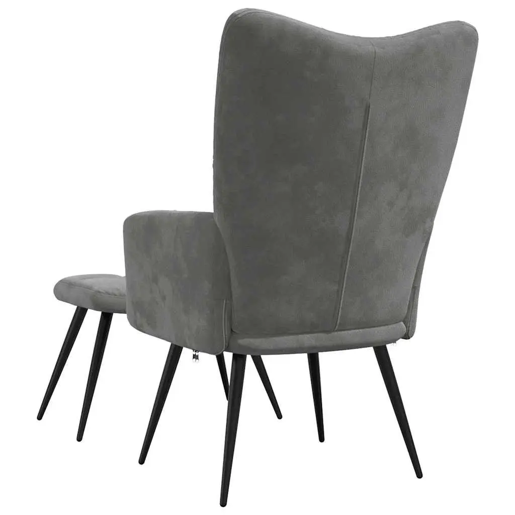Relaxing Armchair with Stool Dark Grey Velvet Accent Chair Lounge Seat Footrest