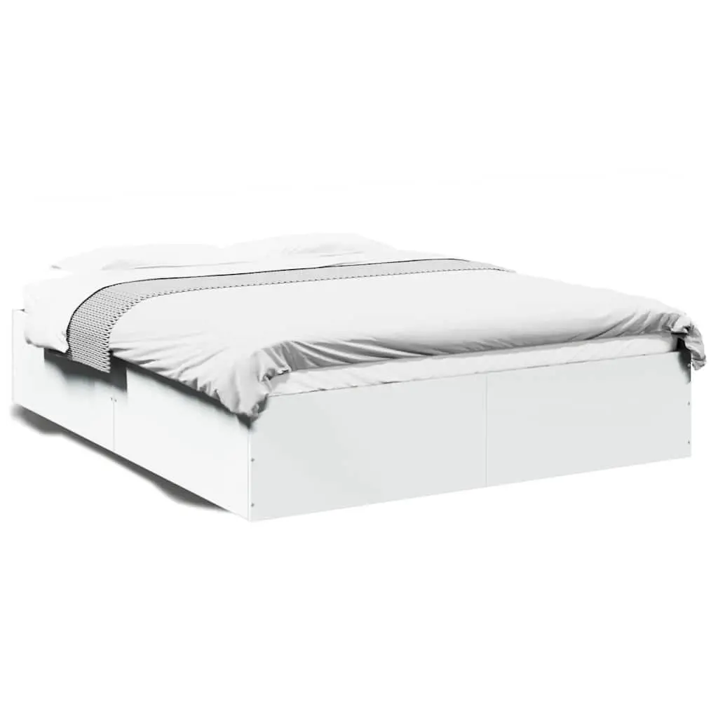 Bed Frame White 150x200 cm Modern Design Slatted Base Bedroom Furniture