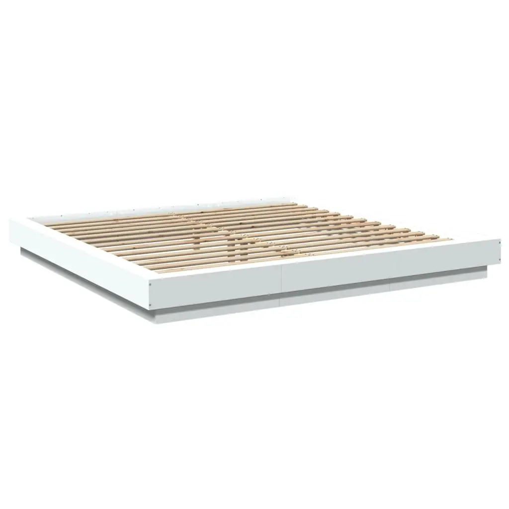 King Bed Frame 183x203cm White Modern Design Engineered Wood Slatted Base