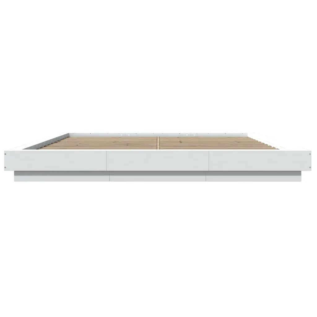 King Bed Frame 183x203cm White Modern Design Engineered Wood Slatted Base
