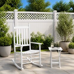 Rocking Chair with Foldable Side Table White Wooden Armrests Patio Furniture