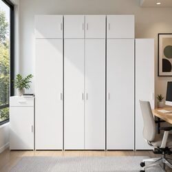 Storage Cabinet White Tall Engineered Wood Shelving Unit Vertical Space Saver