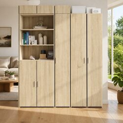 Highboard Storage Cabinet Brown Engineered Wood Sideboard Bedroom Living Room