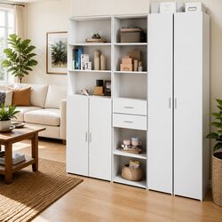 Highboard Storage Cabinet White Modern Sideboard Cupboard Engineered Wood