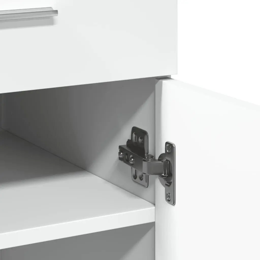 White Sideboard Cabinet 80x42.5x93cm Engineered Wood Storage with Drawers and Doors