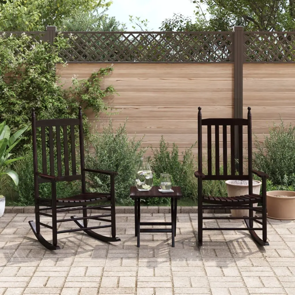 Rocking Chairs Set of 2 Brown Solid Wood Poplar Curved Seat High Back Armrest