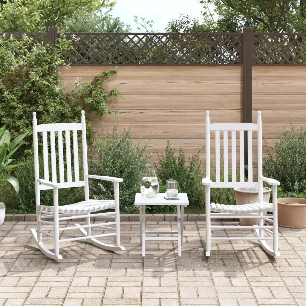 Rocking Chairs White Solid Wood High Back Curved Seat Widened Armrests Set of 2