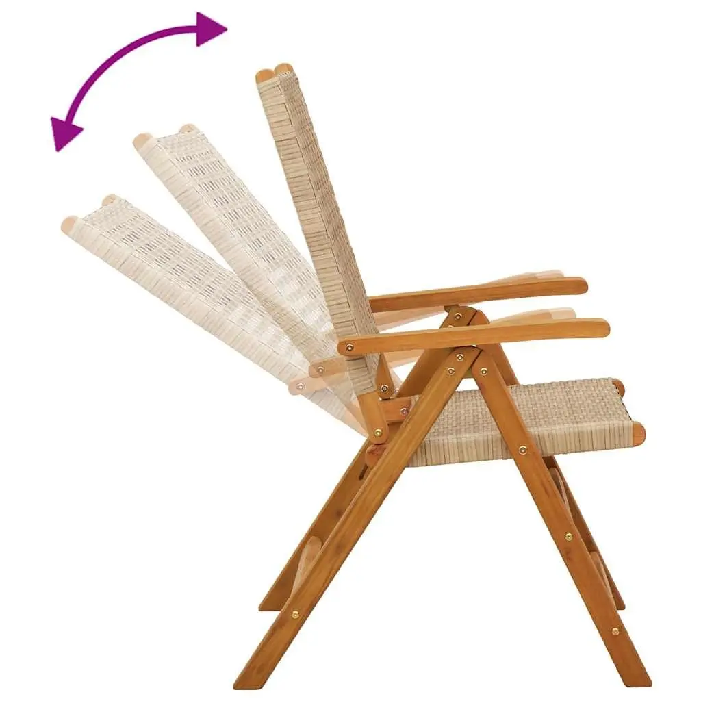 7 Piece Outdoor Dining Set Beige Poly Rattan Solid Wood Extendable Table Foldable Chairs