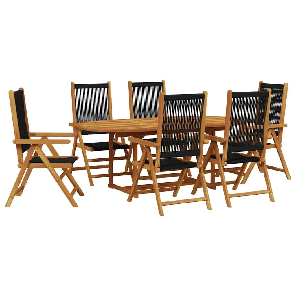 Garden Dining Set 7 Piece Outdoor Furniture Black PE Rattan Solid Wood Patio