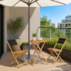 Black Acacia Wood Bistro Set for Garden Relaxation