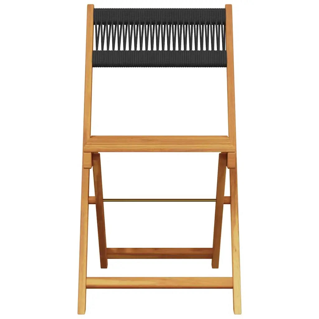 Bistro Set 3 Piece Foldable Black Acacia Wood Garden Patio Furniture with Chairs