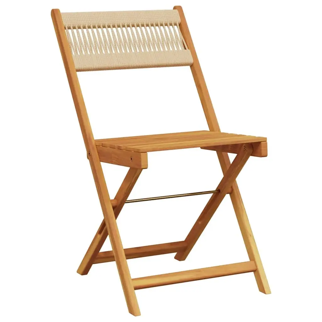 Bistro Set 3 Piece Beige Outdoor Garden Furniture Folding Chairs Table