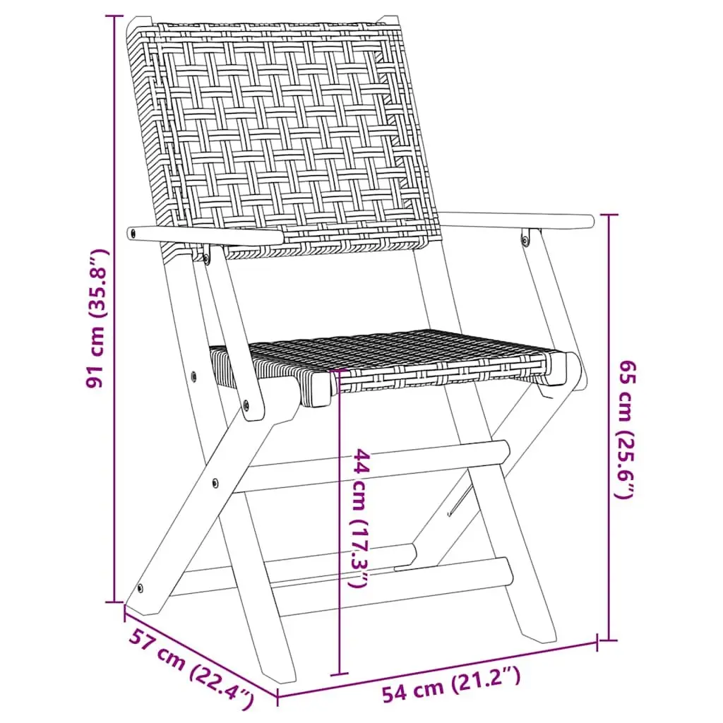 3 Piece Bistro Set Grey Poly Rattan Solid Wood Foldable Outdoor Garden Furniture
