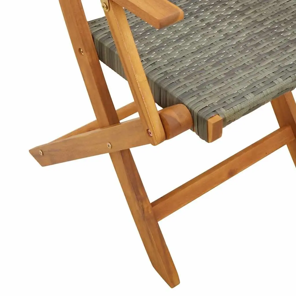3 Piece Bistro Set Grey Poly Rattan Solid Wood Foldable Outdoor Garden Furniture