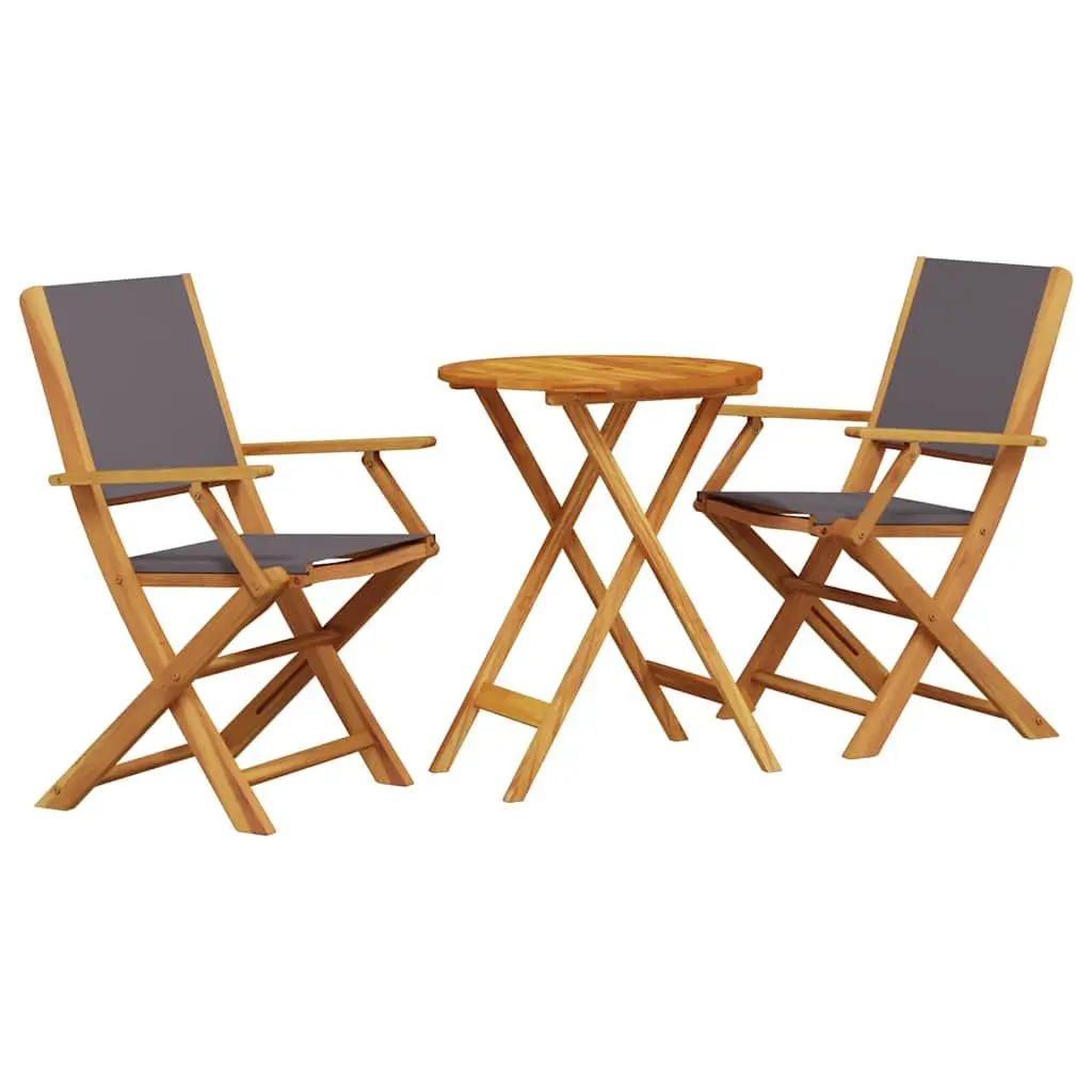 3 Piece Outdoor Bistro Set Foldable Solid Acacia Wood Anthracite Fabric Seat