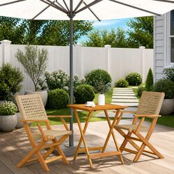 Bistro Set 3 Piece Outdoor Furniture Beige Poly Rattan Solid Wood Foldable