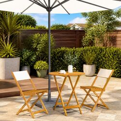 3 Piece Bistro Set White Outdoor Garden Furniture Solid Wood Chairs and Folding