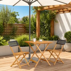 3 Piece Bistro Set Outdoor Garden Furniture Black Poly Rattan Solid Wood