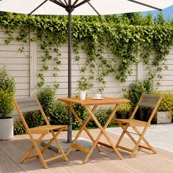 3 Piece Bistro Set Grey Polypropylene Solid Wood Outdoor Garden Patio Furniture