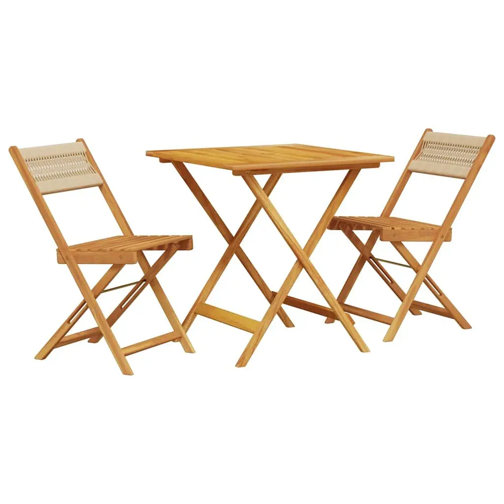 Bistro Set 3 Piece Beige Solid Acacia Wood Polypropylene Outdoor Garden Furniture